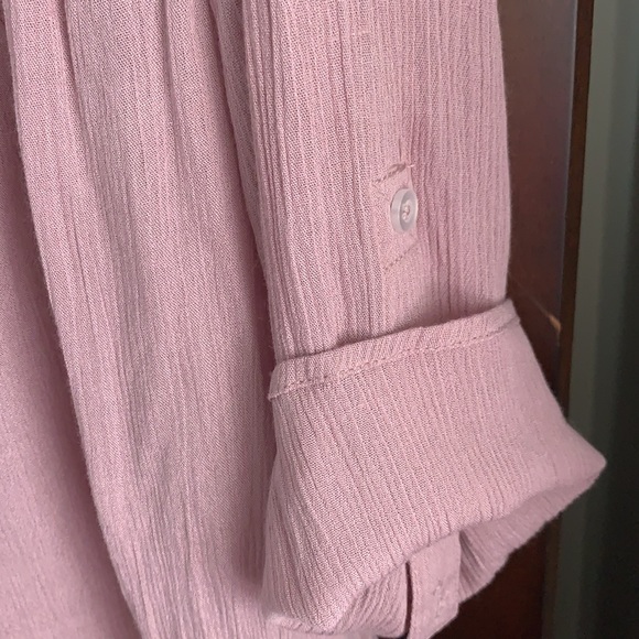 NSR boho crochet button down top & roll sleeves - Picture 3 of 10